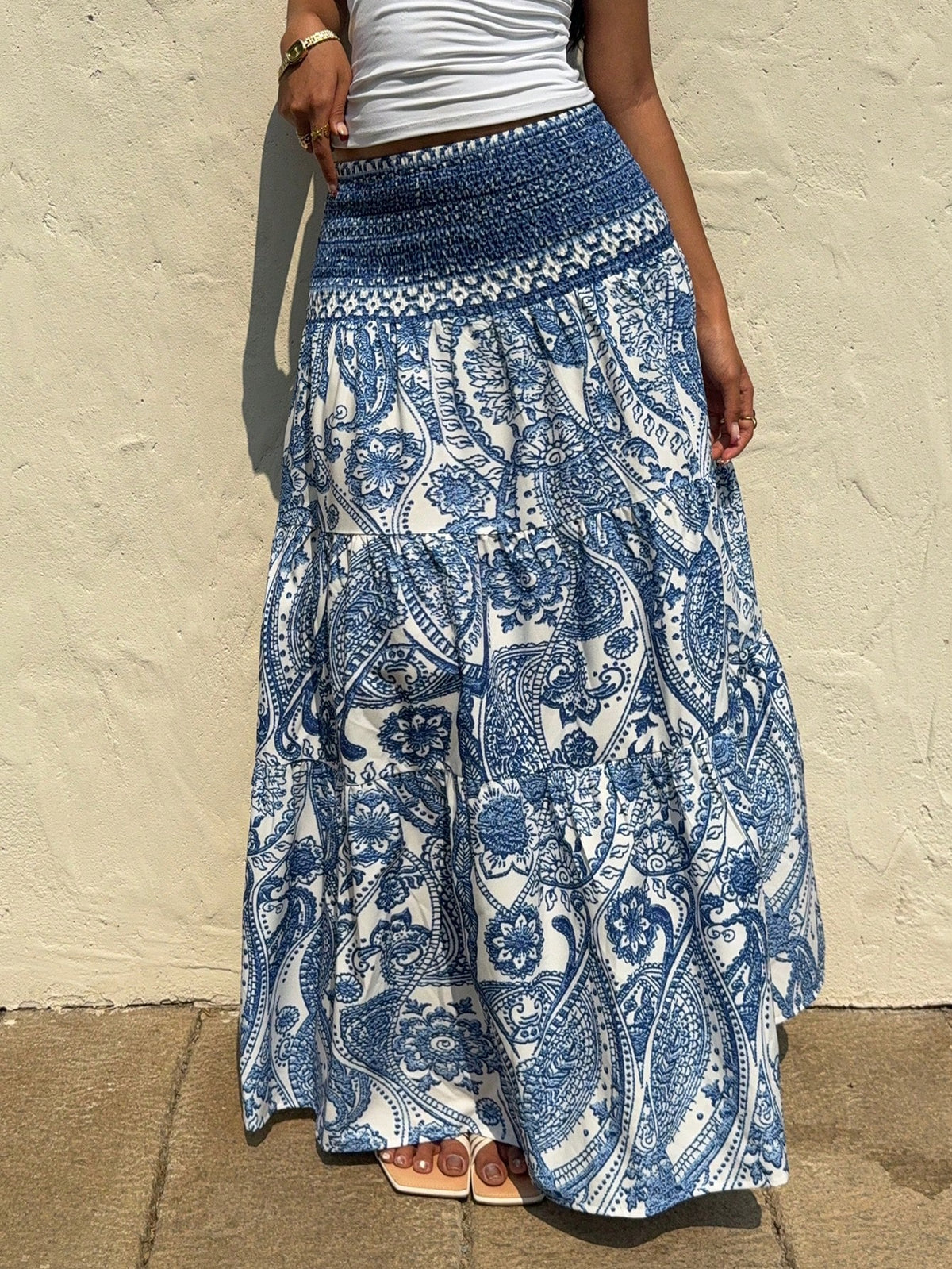 Sunnyshic Women's Bohemian Printed Long Skirt, Casual And Suitable For Holiday And Daily Wear, Spring/Summer