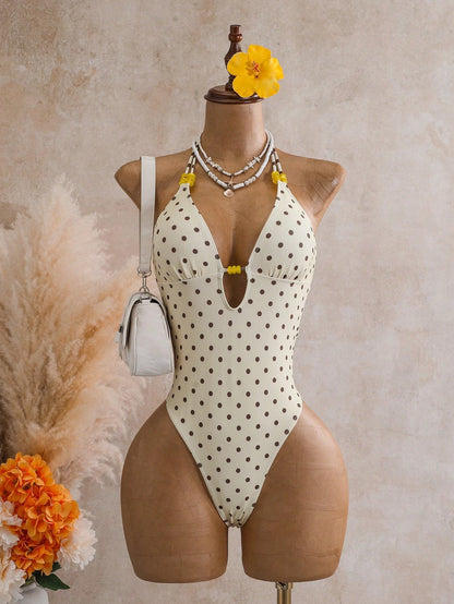 Sunnyshic Women's New Fashion Sexy One-Piece Swimsuit Set With Beaded Design And Pleated Skirt, Cruise Vacation Music Festival Summer