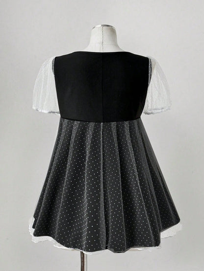Sunspun Plus Size Summer Short Sleeve Mesh Jacquard Bow Patchwork French Casual Shirt