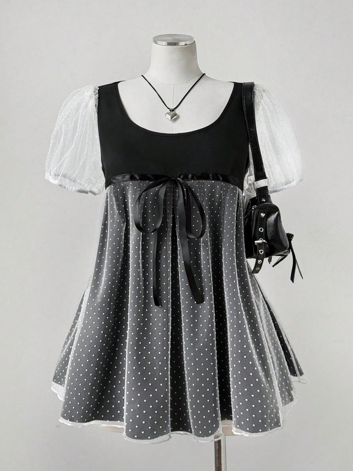 Sunspun Plus Size Summer Short Sleeve Mesh Jacquard Bow Patchwork French Casual Shirt