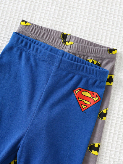 SUPERMAN X Cozy Pixies 4pcs Baby Boy Cute Cartoon Print Soft Knit Crew Neck Long Sleeve Top And Pants Snug Fit Pajama Set,Blue Summer Carrer Day Autumn Winter Nightwear