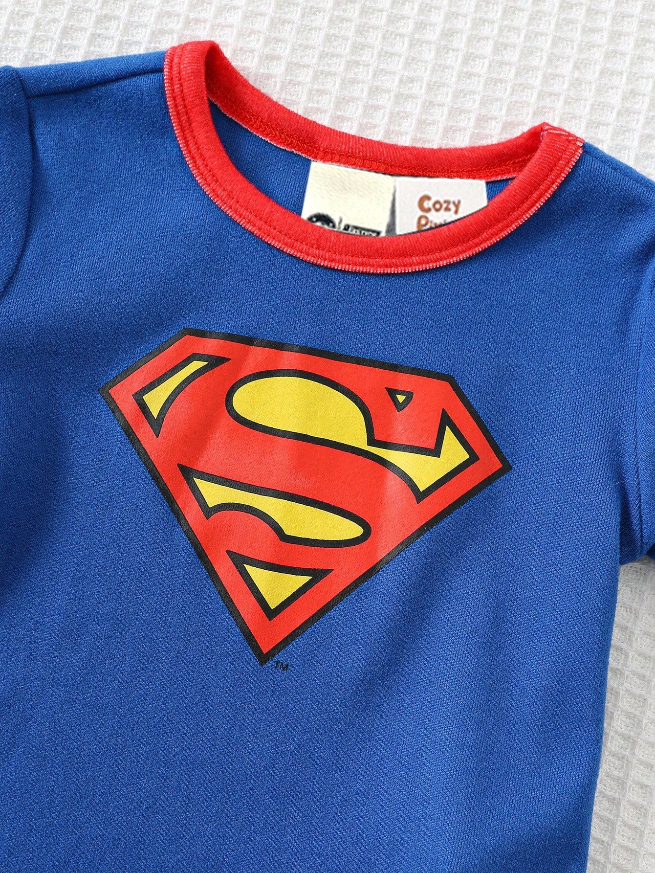 SUPERMAN X Cozy Pixies 4pcs Baby Boy Cute Cartoon Print Soft Knit Crew Neck Long Sleeve Top And Pants Snug Fit Pajama Set,Blue Summer Carrer Day Autumn Winter Nightwear