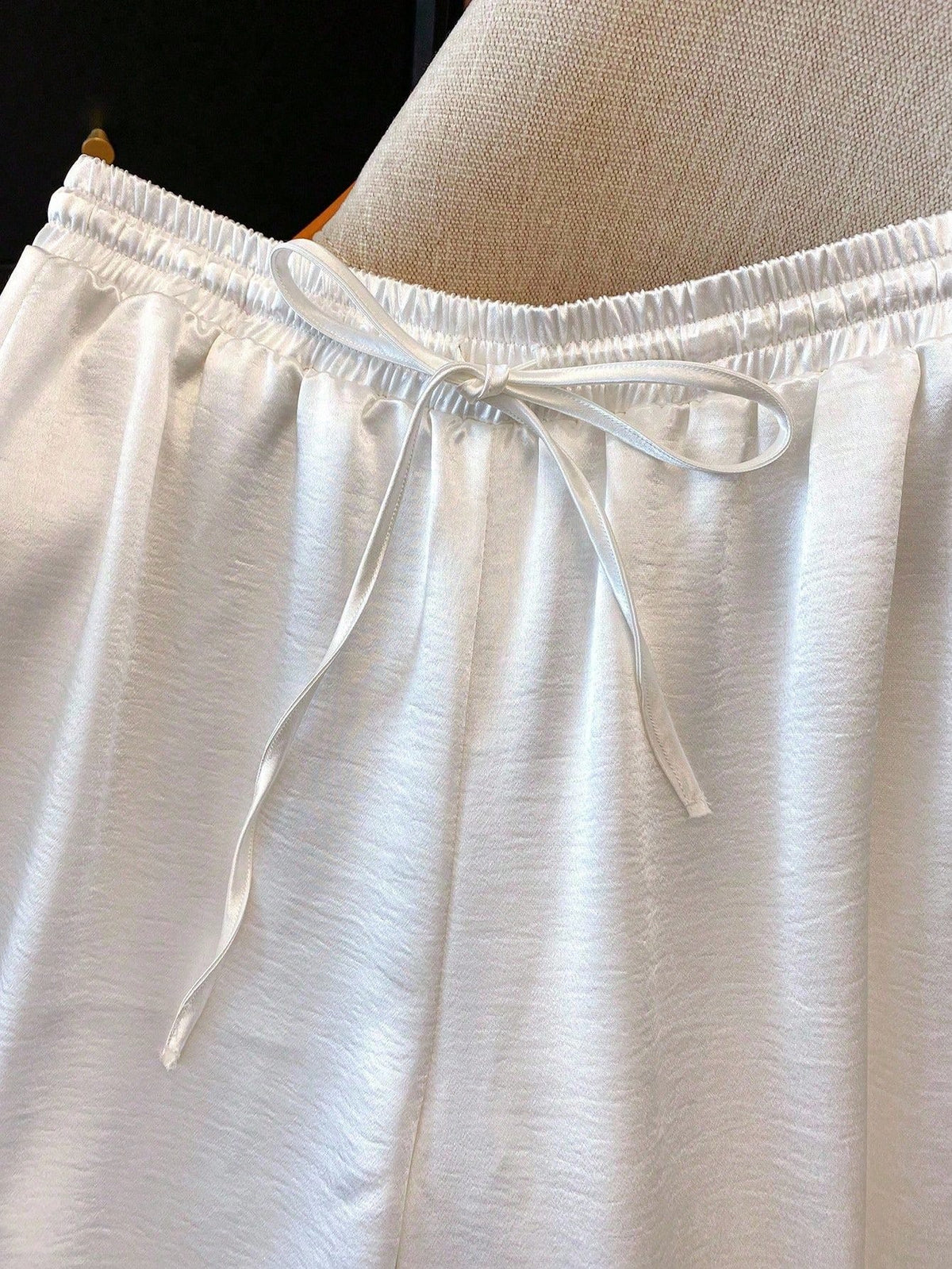 Suri Mira Elegant Casual Straight-Leg Glossy Woven Waist-Tie Women's White Pants, Spring/Summer Fall Cloth For Women