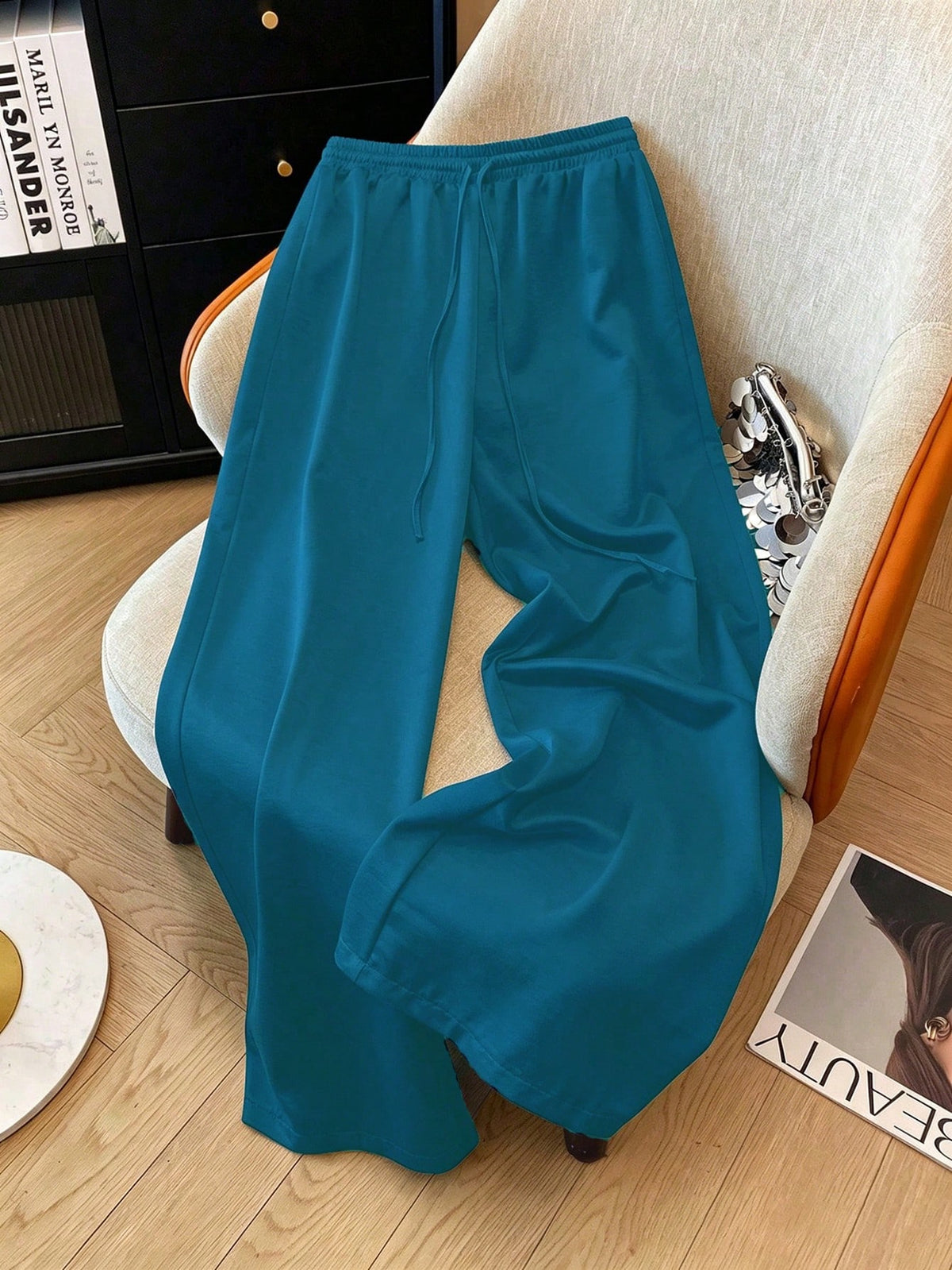 Suri Mira Elegant Casual Straight-Leg Glossy Woven Waist-Tie Women's White Pants, Spring/Summer Fall Cloth For Women