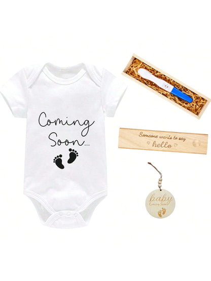 Surprise Pregnancy Announcements For Dad Pregnancy Test Keepsake Box Wooden Baby Announcement Baby Bodysuit Pregnancy Reveal Baby Gift Sets