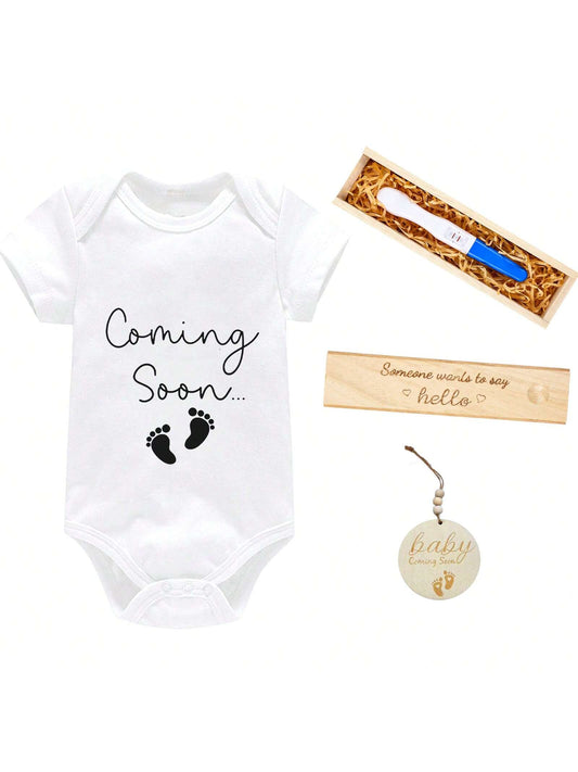 Surprise Pregnancy Announcements For Dad Pregnancy Test Keepsake Box Wooden Baby Announcement Baby Bodysuit Pregnancy Reveal Baby Gift Sets