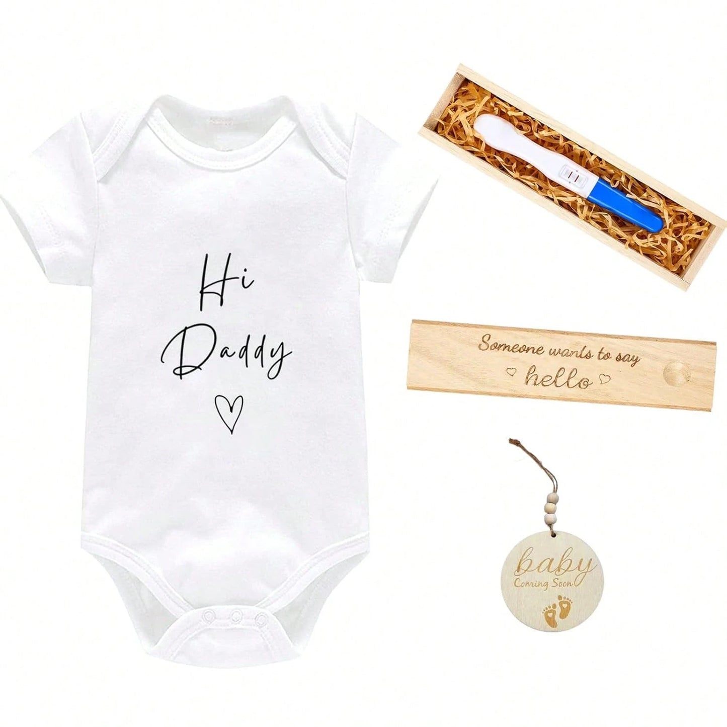 Surprise Pregnancy Announcements For Dad Pregnancy Test Keepsake Box Wooden Baby Announcement Baby Bodysuit Pregnancy Reveal Baby Gift Sets