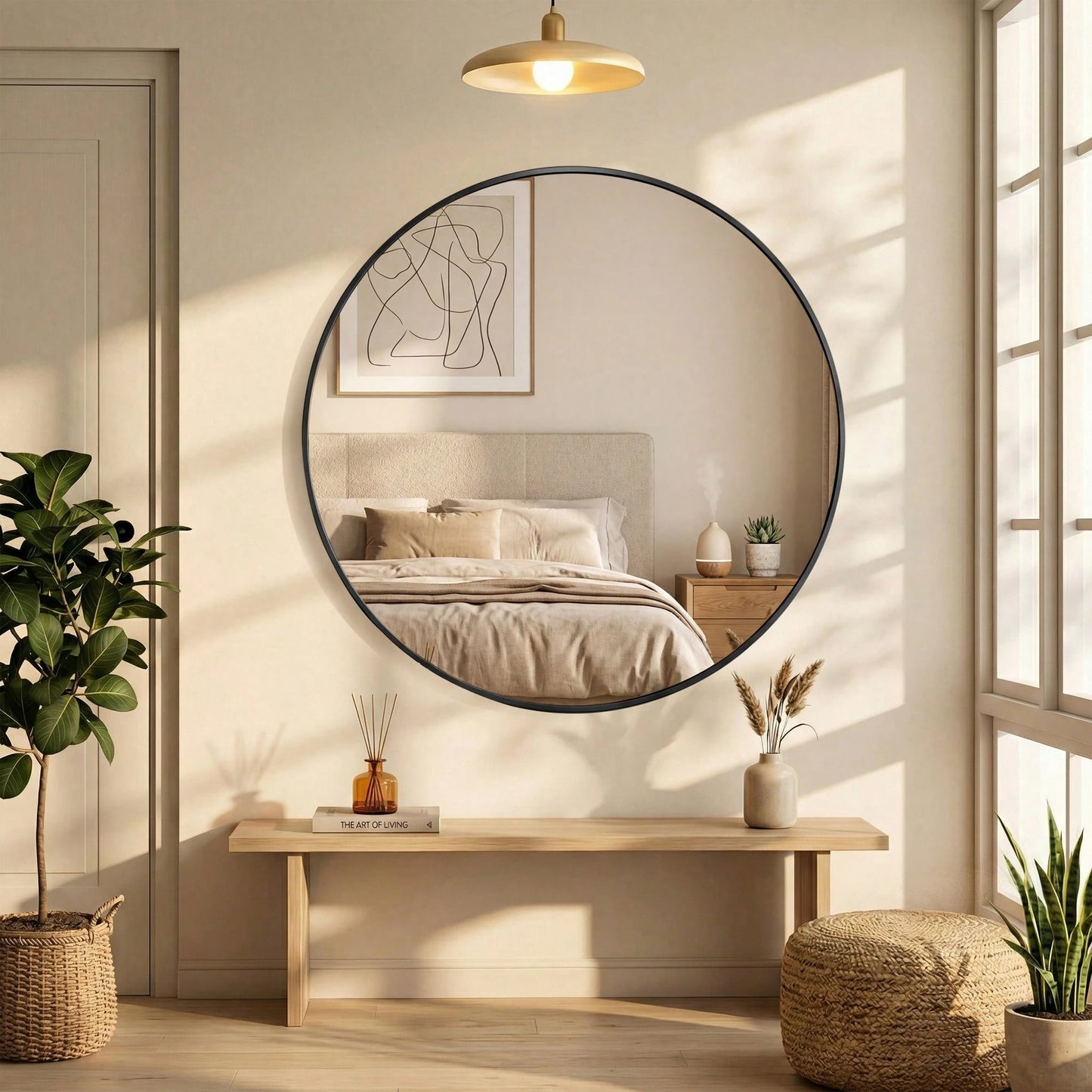 Sweetcrispy Wall Round Mirror With Crystal Clear Reflection, Convenient Hanging Hooks, And Premium Aluminum Alloy Construction