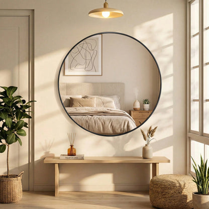 Sweetcrispy Wall Round Mirror With Crystal Clear Reflection, Convenient Hanging Hooks, And Premium Aluminum Alloy Construction