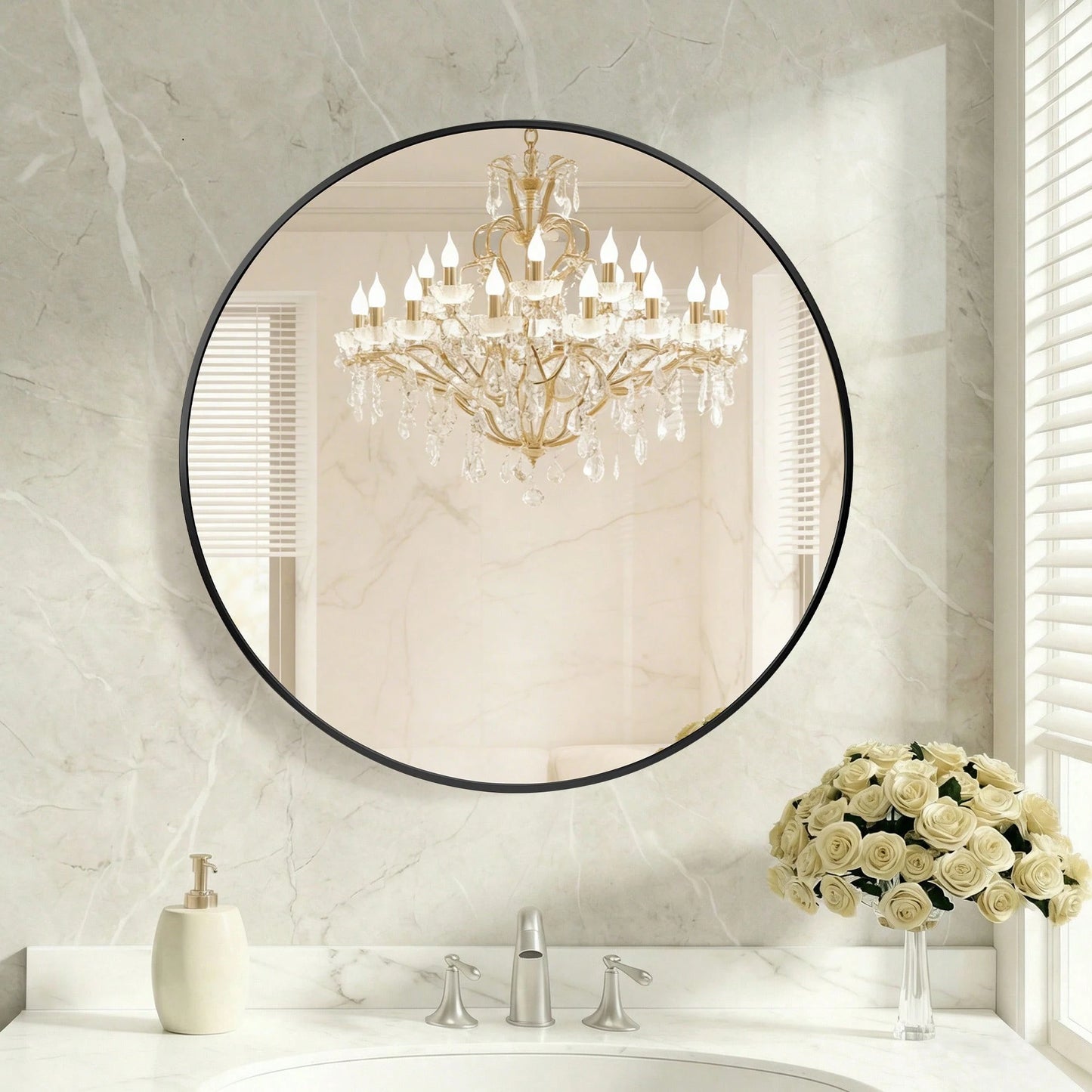 Sweetcrispy Wall Round Mirror With Crystal Clear Reflection, Convenient Hanging Hooks, And Premium Aluminum Alloy Construction