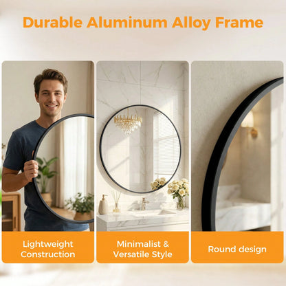 Sweetcrispy Wall Round Mirror With Crystal Clear Reflection, Convenient Hanging Hooks, And Premium Aluminum Alloy Construction