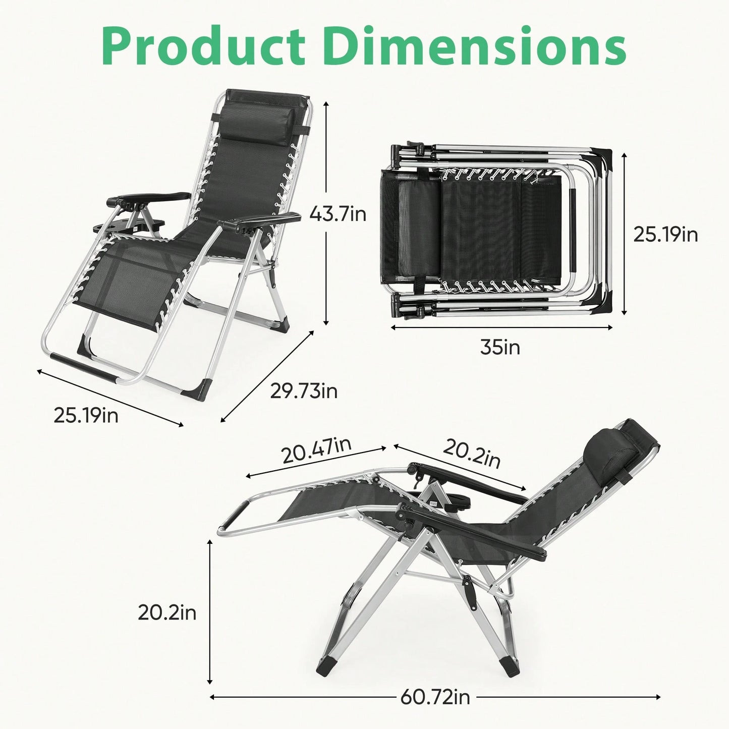 Sweetcrispy Zero Gravity Chair, Reclining Camping Lounge Chair, Reclining Patio Chairs With Cup Holder Trays And Removable Cushion, Folding Recliner For Indoor And Outdoor