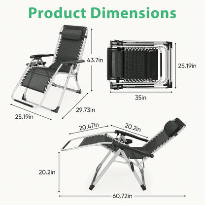 Sweetcrispy Zero Gravity Chair, Reclining Camping Lounge Chair, Reclining Patio Chairs With Cup Holder Trays And Removable Cushion, Folding Recliner For Indoor And Outdoor