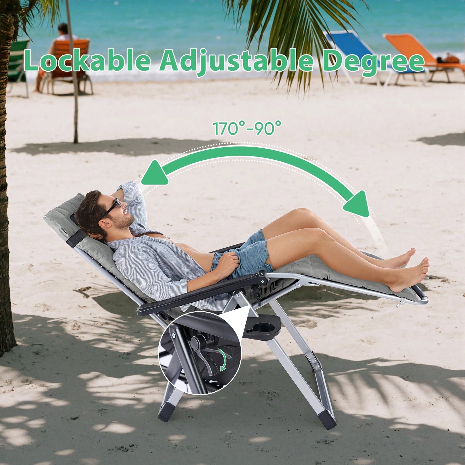 Sweetcrispy Zero Gravity Chair, Reclining Camping Lounge Chair, Reclining Patio Chairs With Cup Holder Trays And Removable Cushion, Folding Recliner For Indoor And Outdoor