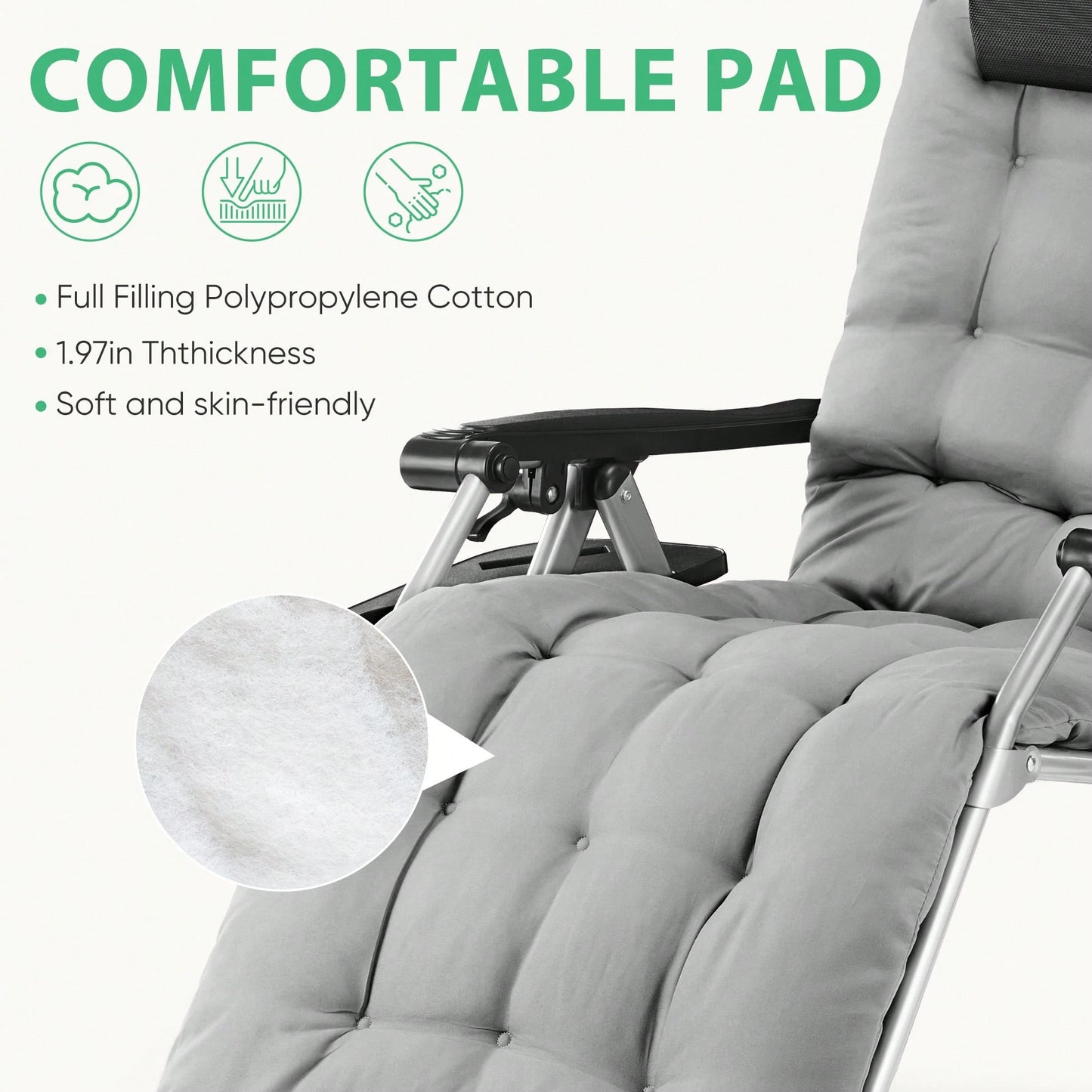 Sweetcrispy Zero Gravity Chair, Reclining Camping Lounge Chair, Reclining Patio Chairs With Cup Holder Trays And Removable Cushion, Folding Recliner For Indoor And Outdoor