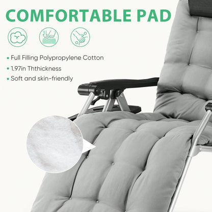 Sweetcrispy Zero Gravity Chair, Reclining Camping Lounge Chair, Reclining Patio Chairs With Cup Holder Trays And Removable Cushion, Folding Recliner For Indoor And Outdoor