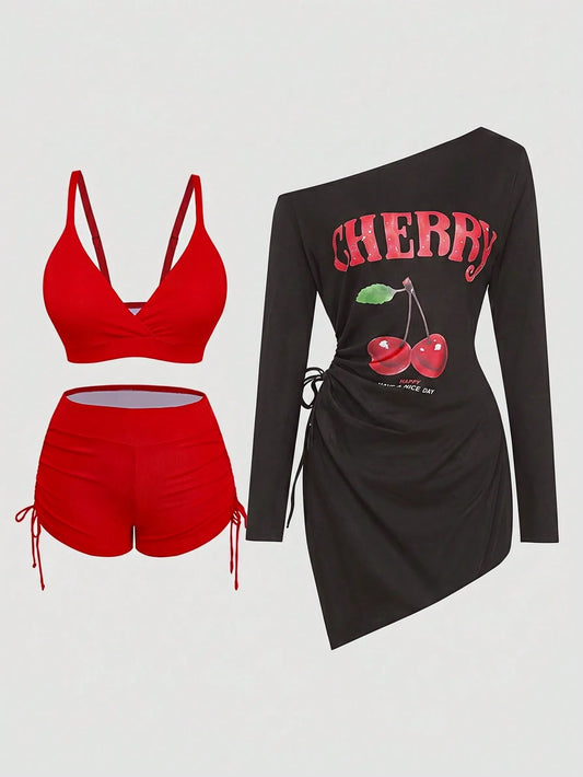 Sweetra 2026 New Summer Beach Vacation Casual Plus Size Women Bikini Set Set With Cover-Up Dress