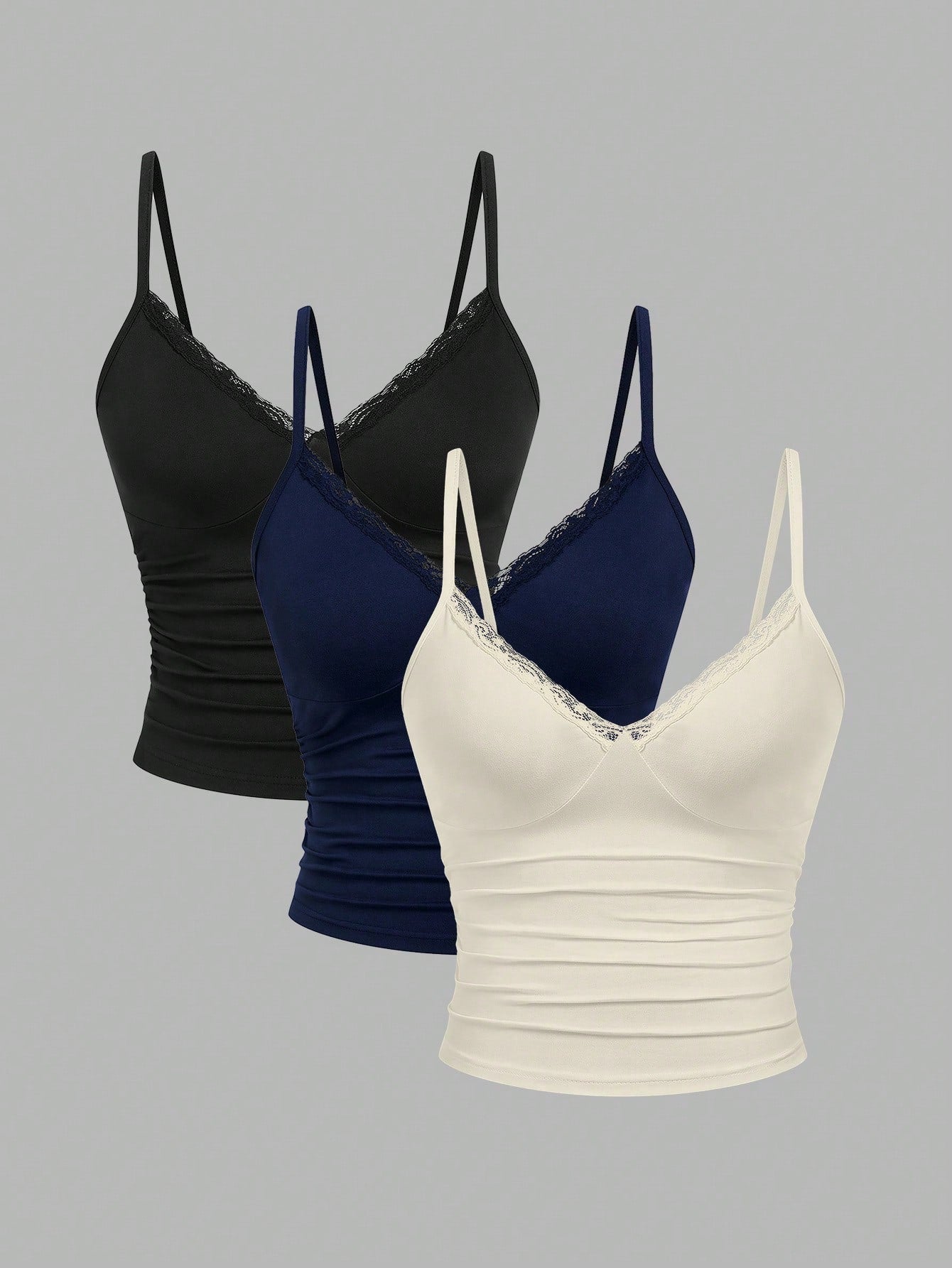 Sweetra 3pcs Plus Size Women Lace Camisole Top Set, Casual & Comfortable
