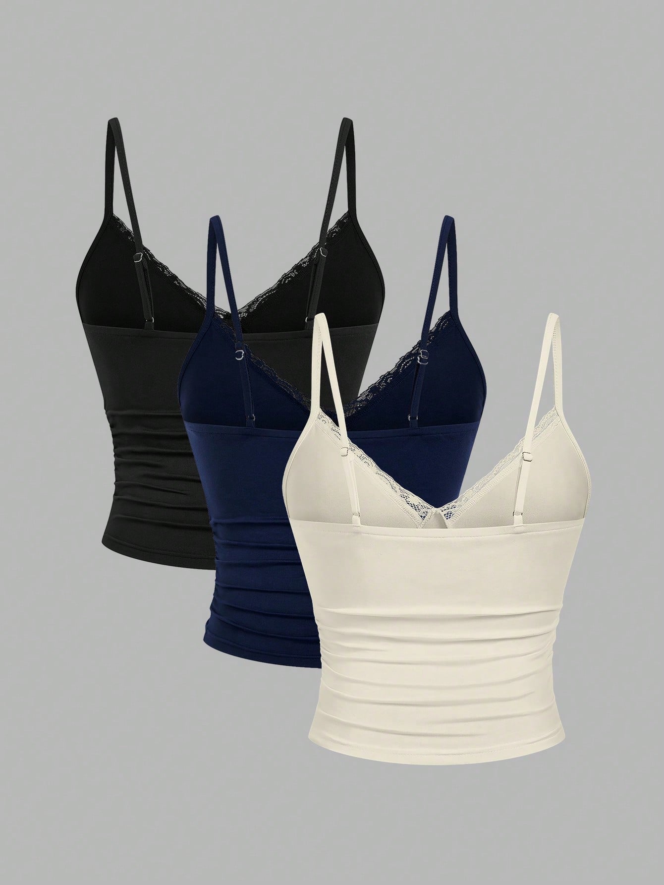 Sweetra 3pcs Plus Size Women Lace Camisole Top Set, Casual & Comfortable