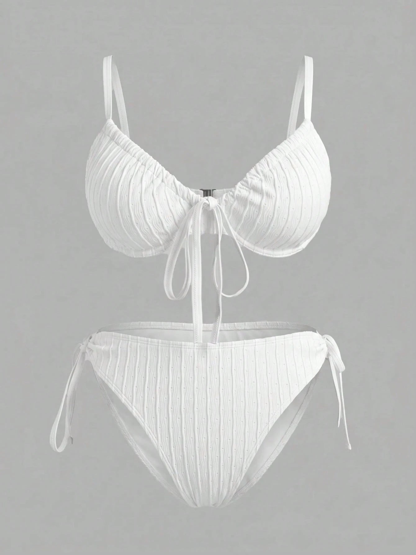 Sweetra CURVE Plus Size Women Underwired Lace-Up Casual Vacation Bikini Set For Summer Beach White