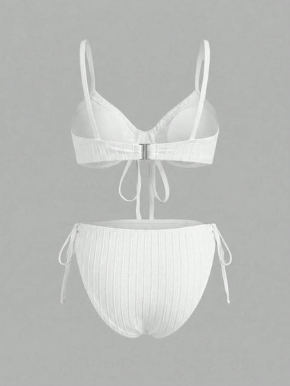 Sweetra CURVE Plus Size Women Underwired Lace-Up Casual Vacation Bikini Set For Summer Beach White