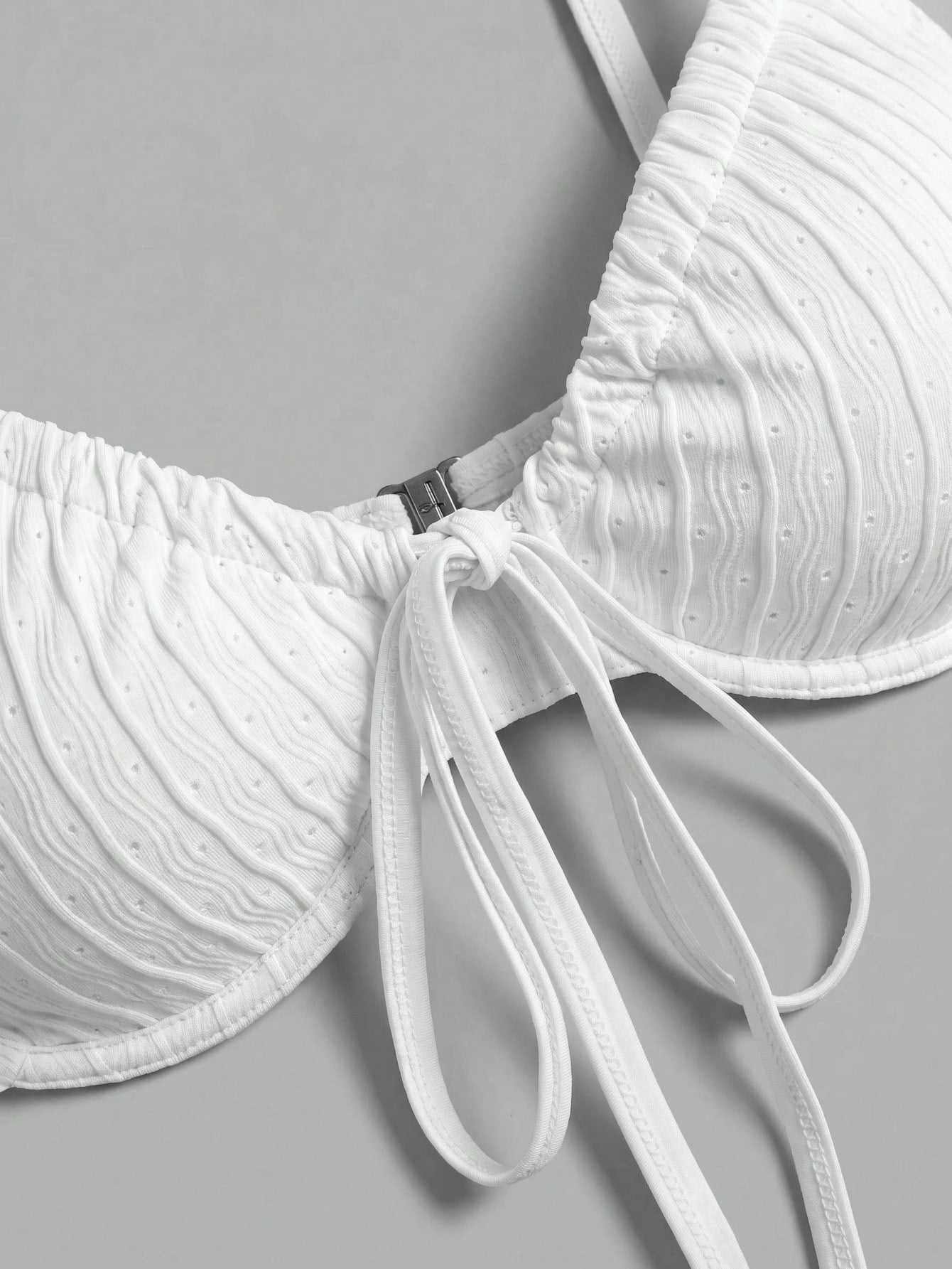Sweetra CURVE Plus Size Women Underwired Lace-Up Casual Vacation Bikini Set For Summer Beach White