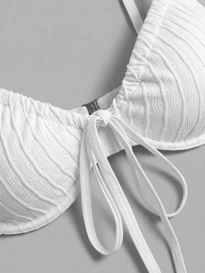 Sweetra CURVE Plus Size Women Underwired Lace-Up Casual Vacation Bikini Set For Summer Beach White