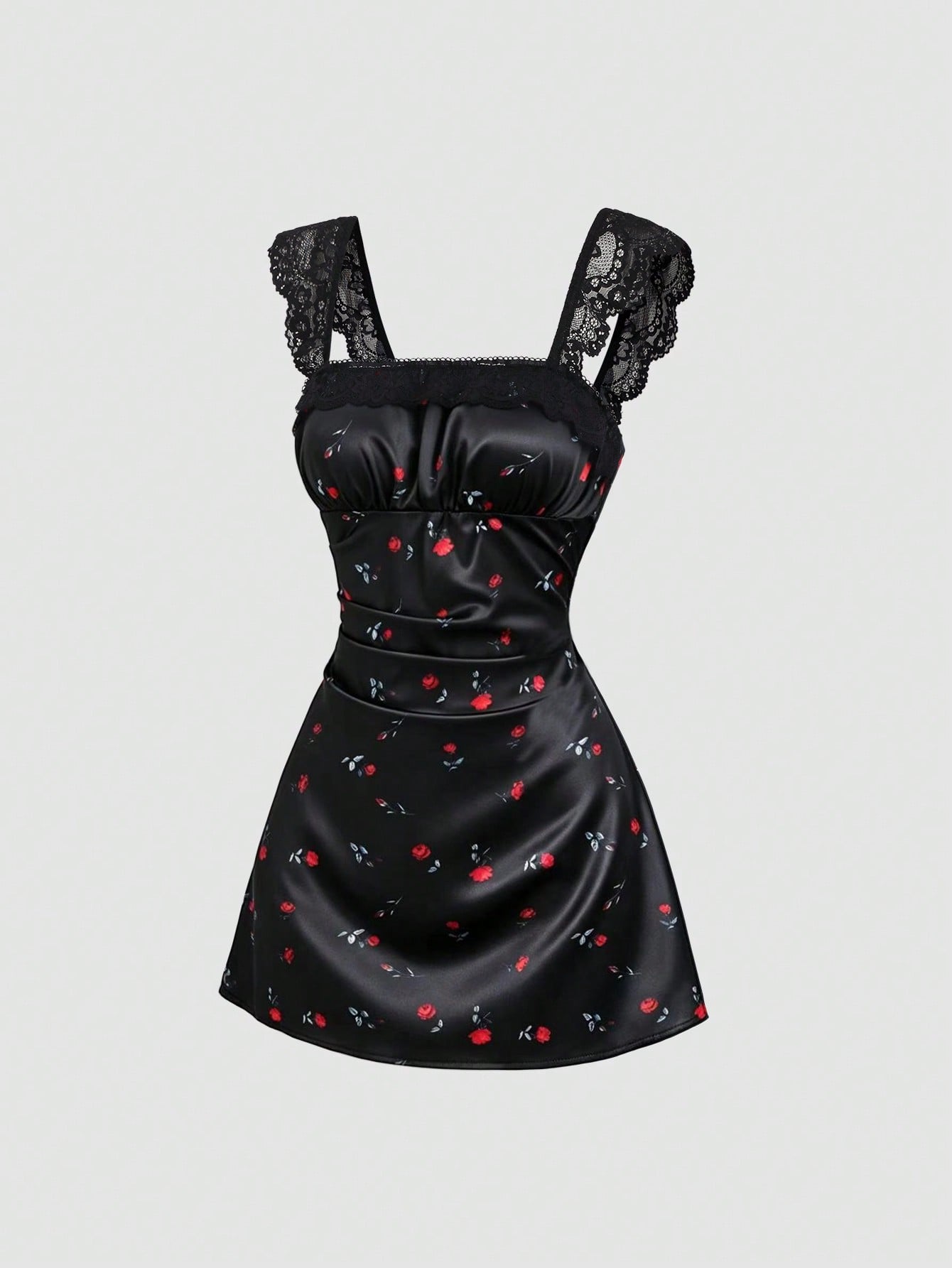 Sweetra Summer Fashion New Design French Romantic Retro Contrast Lace Cinched Waist Rose Ditsy Floral Short Dress For Women