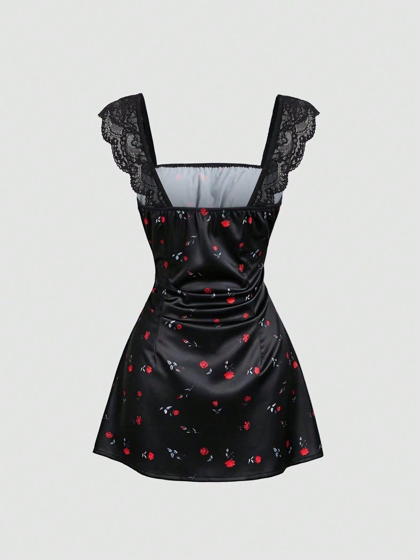 Sweetra Summer Fashion New Design French Romantic Retro Contrast Lace Cinched Waist Rose Ditsy Floral Short Dress For Women
