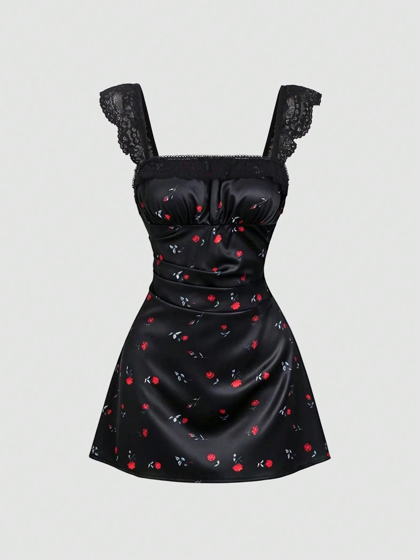 Sweetra Summer Fashion New Design French Romantic Retro Contrast Lace Cinched Waist Rose Ditsy Floral Short Dress For Women