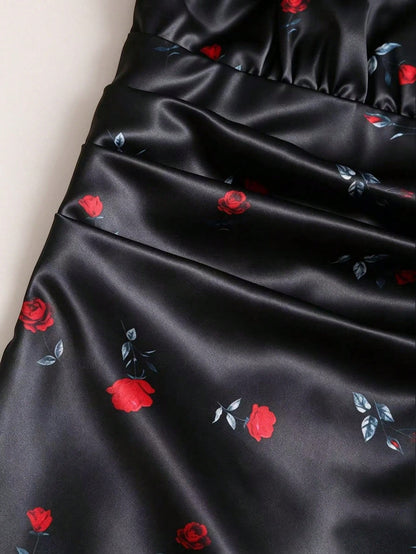Sweetra Summer Fashion New Design French Romantic Retro Contrast Lace Cinched Waist Rose Ditsy Floral Short Dress For Women