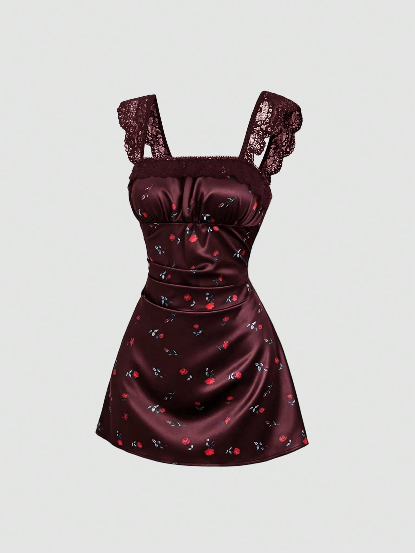 Sweetra Summer Fashion New Design French Romantic Retro Contrast Lace Cinched Waist Rose Ditsy Floral Short Dress For Women