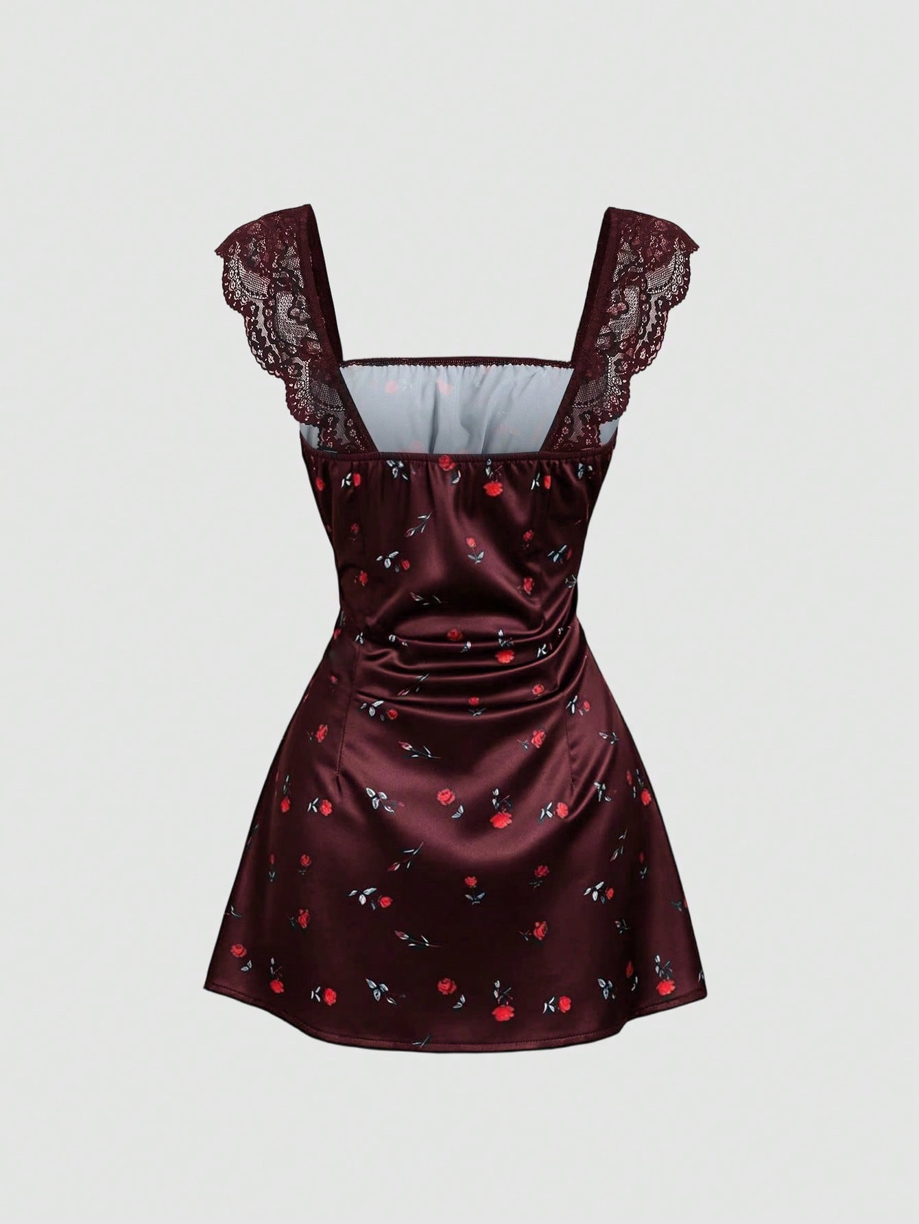 Sweetra Summer Fashion New Design French Romantic Retro Contrast Lace Cinched Waist Rose Ditsy Floral Short Dress For Women