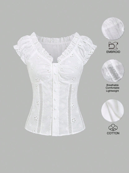 Sweetra Women's 2000s Style Elegant Going Out Tops, Sweet Fitted Ruffle Hem Design, Ladies Blouse