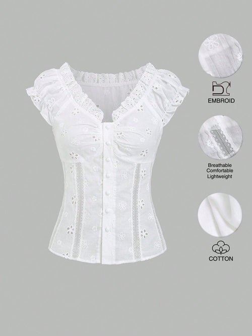Sweetra Women's 2000s Style Elegant Going Out Tops, Sweet Fitted Ruffle Hem Design, Ladies Blouse