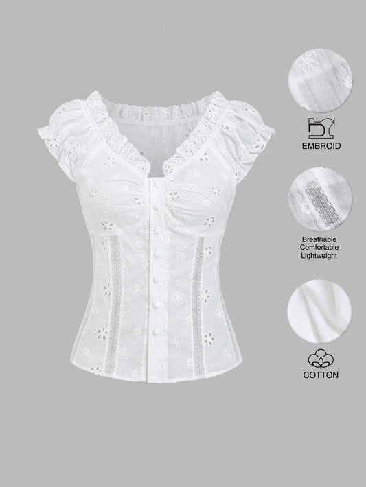 Sweetra Women's 2000s Style Elegant Going Out Tops, Sweet Fitted Ruffle Hem Design, Ladies Blouse