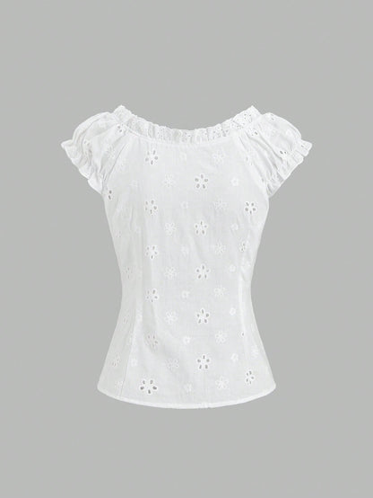 Sweetra Women's 2000s Style Elegant Going Out Tops, Sweet Fitted Ruffle Hem Design, Ladies Blouse
