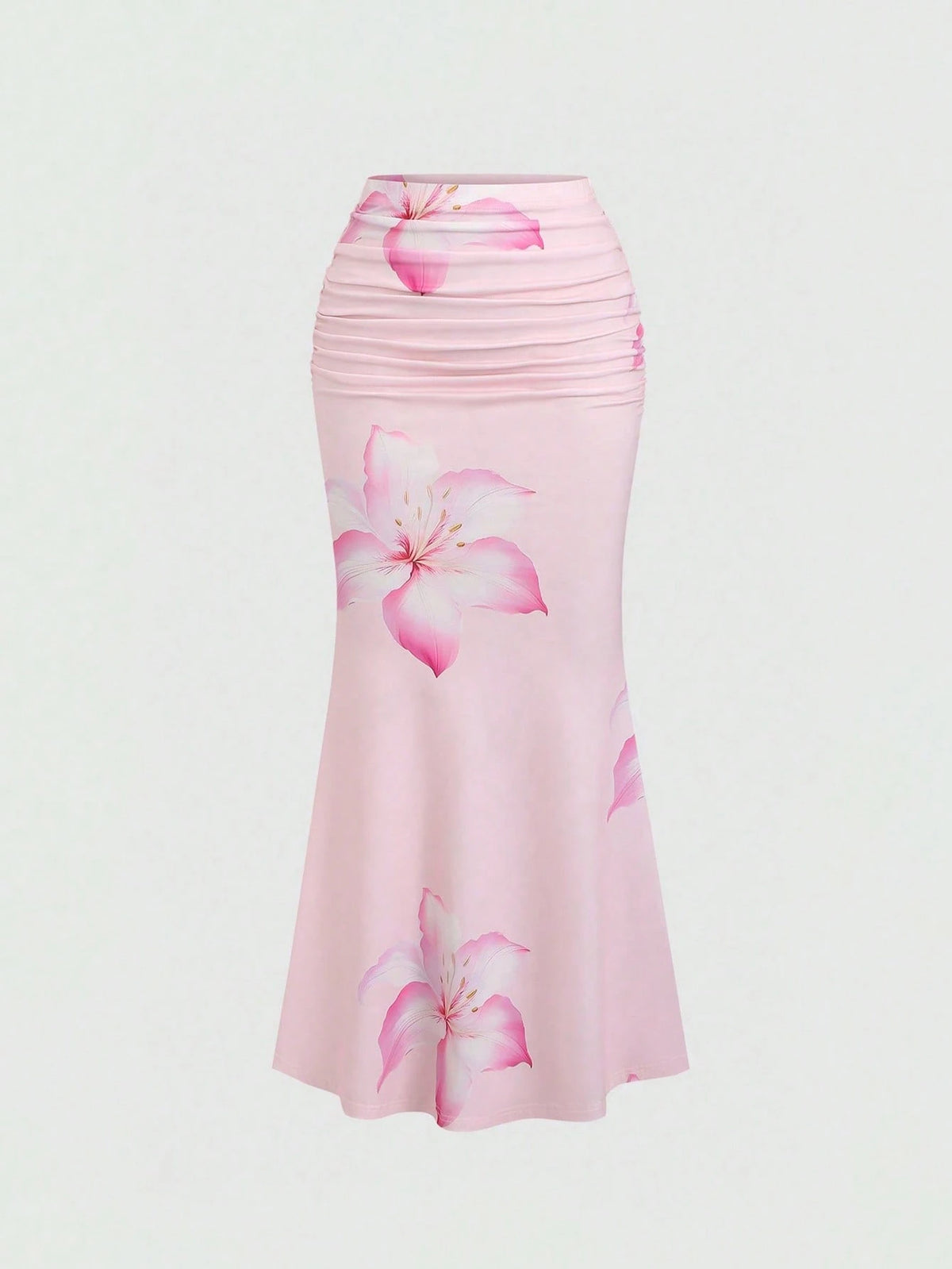 Sweetra Women's All-Over Floral Print Ruched A-Line Skirt, Casual Vacation Maxi Skirt Fall Cloth For Women