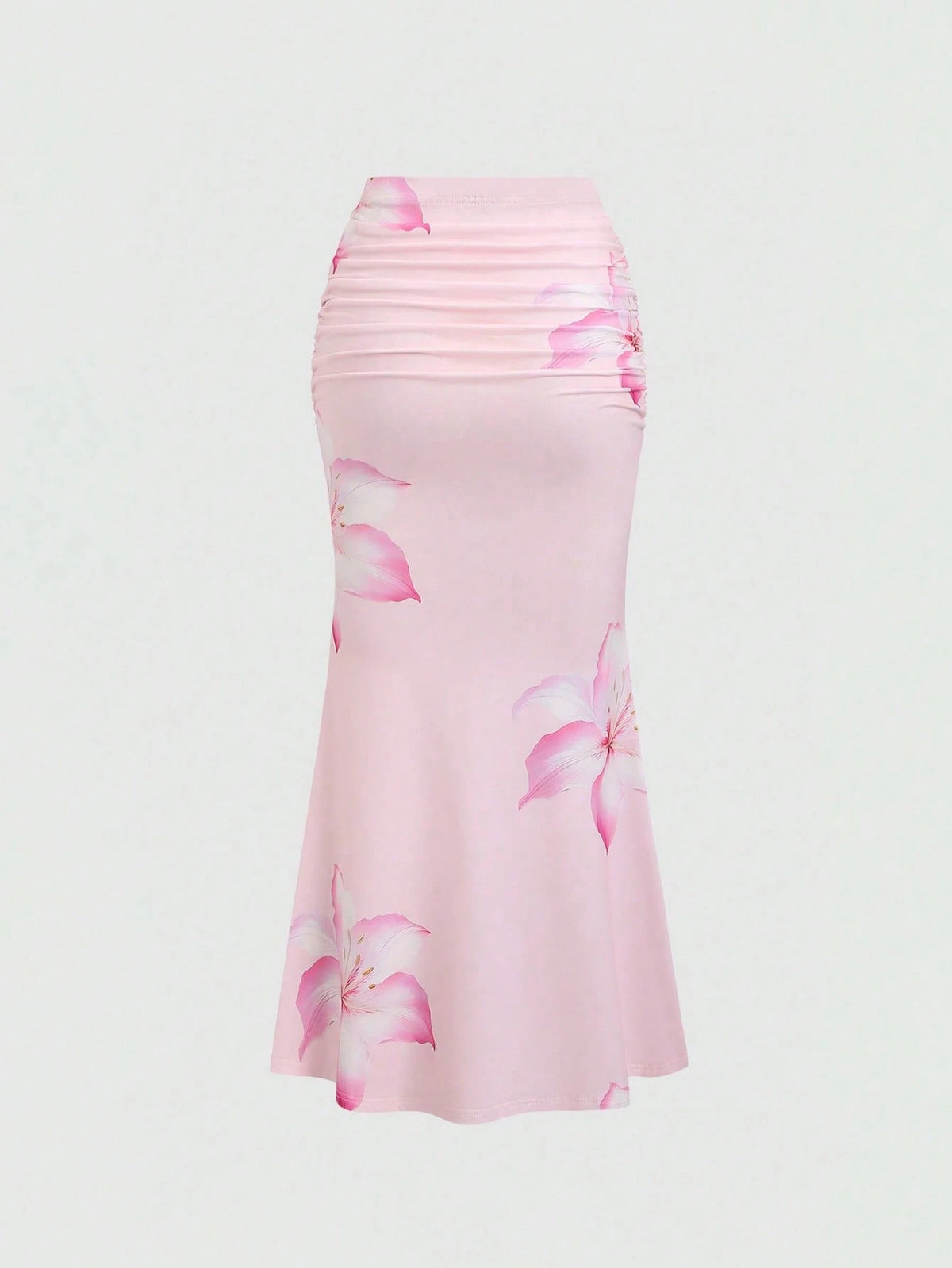 Sweetra Women's All-Over Floral Print Ruched A-Line Skirt, Casual Vacation Maxi Skirt Fall Cloth For Women