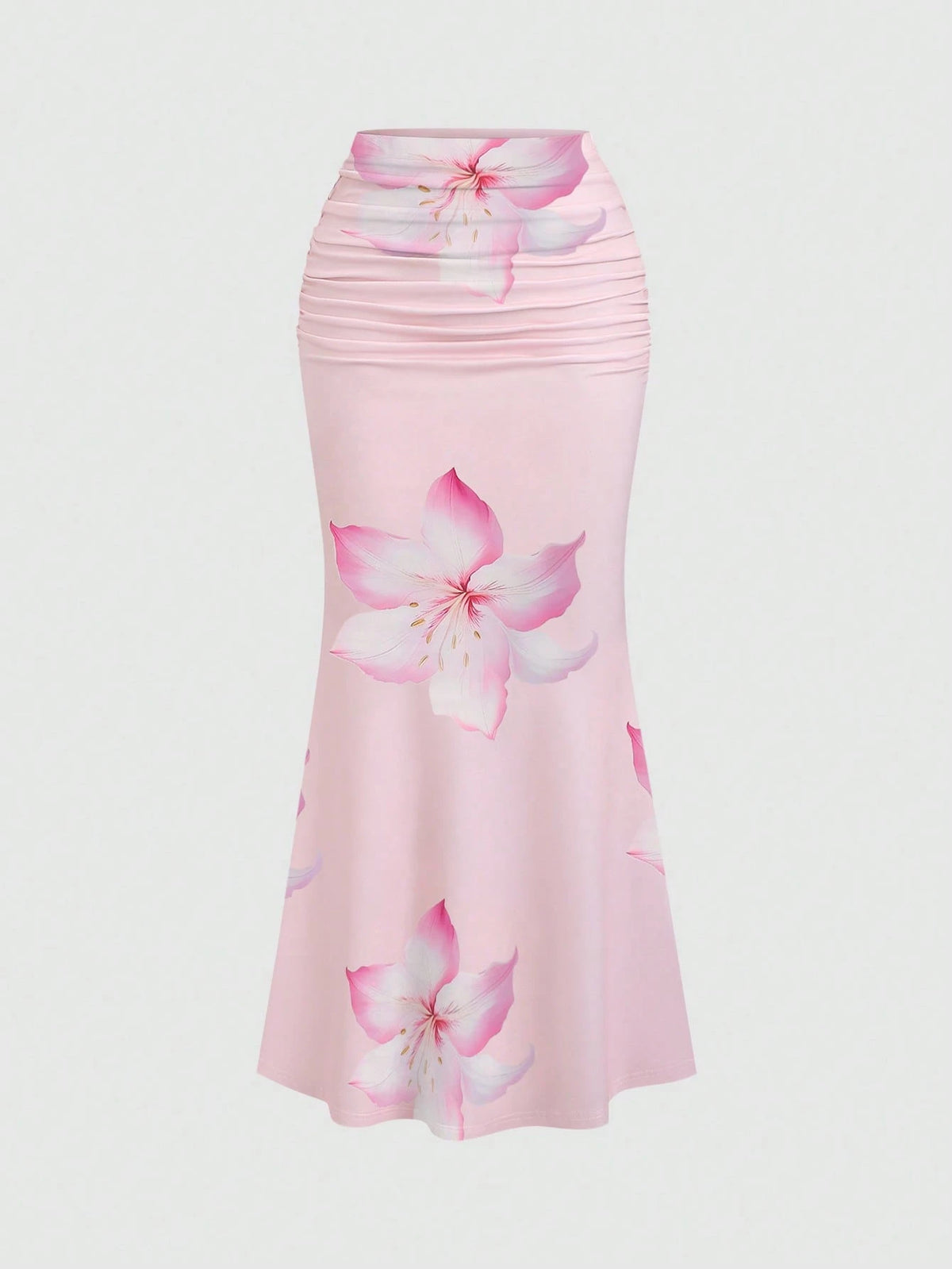 Sweetra Women's All-Over Floral Print Ruched A-Line Skirt, Casual Vacation Maxi Skirt Fall Cloth For Women