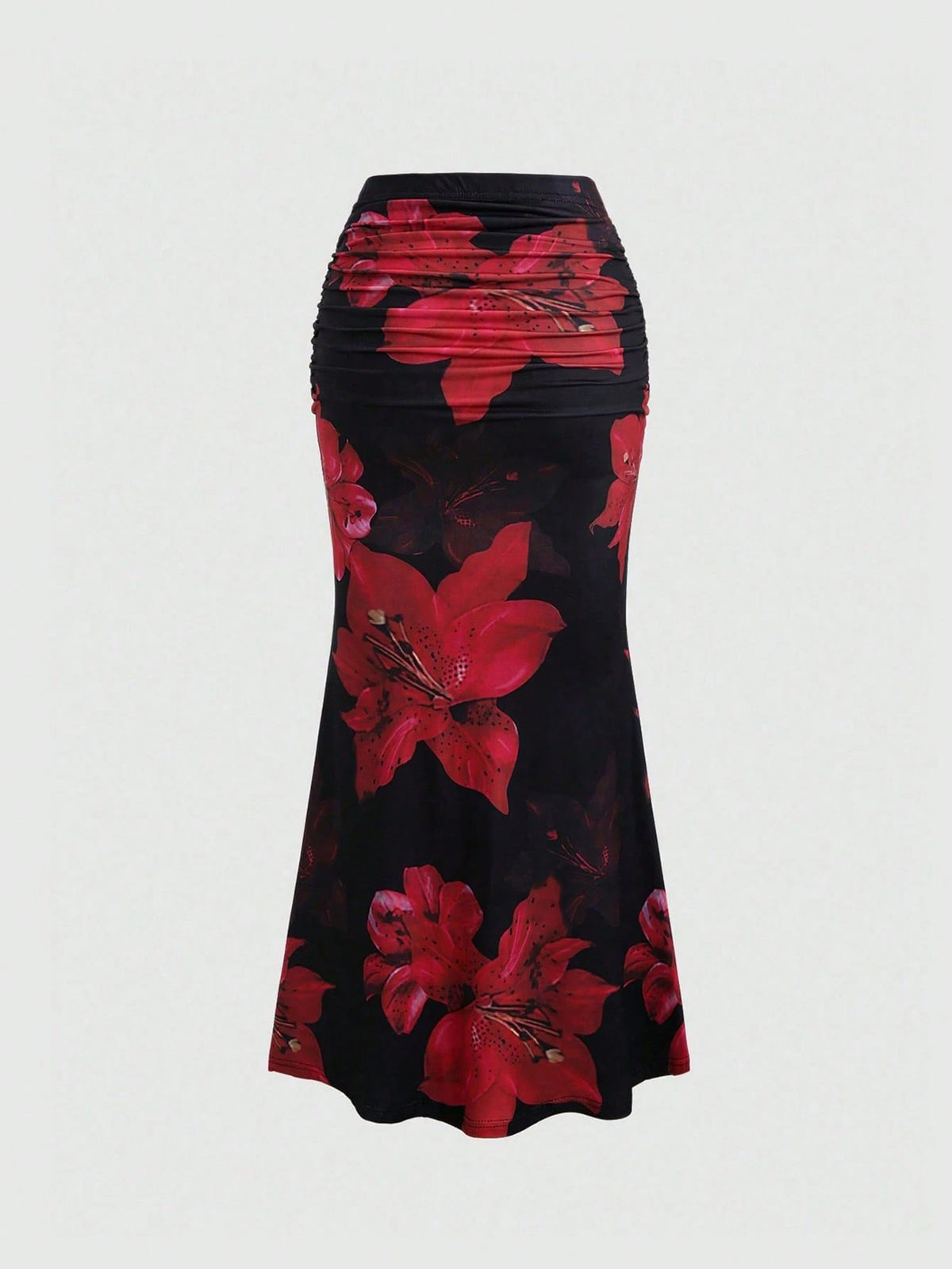 Sweetra Women's All-Over Floral Print Ruched A-Line Skirt, Casual Vacation Maxi Skirt Fall Cloth For Women