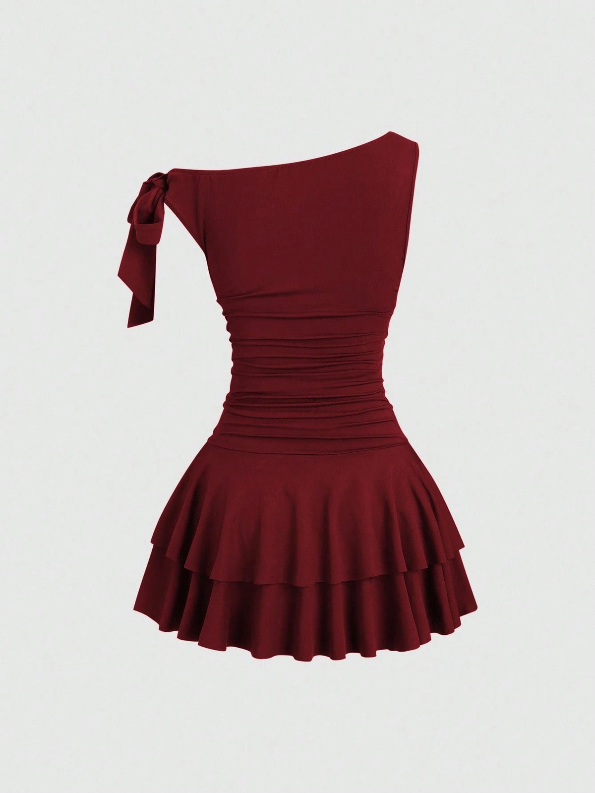 Sweetra Women's Metal Flower Decor Ruched Shoulder Ruched Hem Fashionable Dress