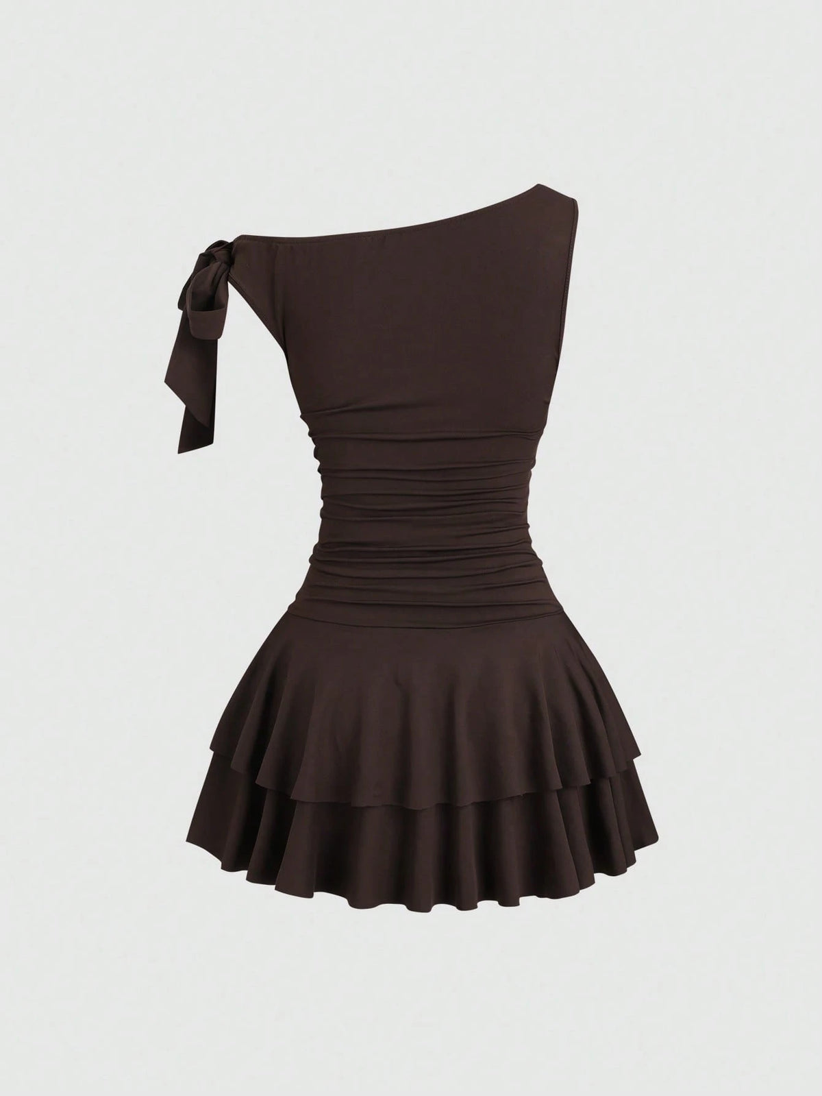 Sweetra Women's Metal Flower Decor Ruched Shoulder Ruched Hem Fashionable Dress