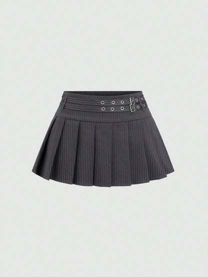 Sweetra Women's New Elegant Vintage Sexy Style Dual Waist Belt Pleated A-Line Super Skirt, Slimming