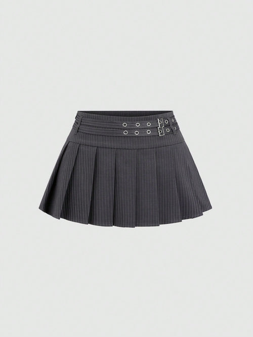 Sweetra Women's New Elegant Vintage Sexy Style Dual Waist Belt Pleated A-Line Super Skirt, Slimming