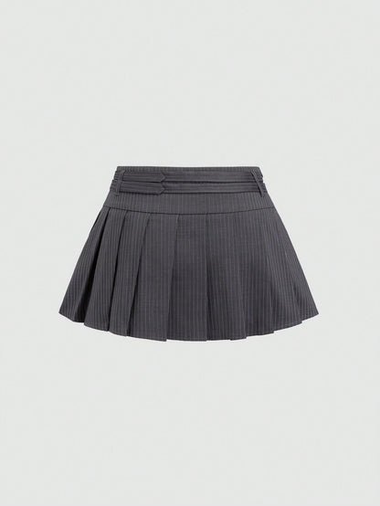 Sweetra Women's New Elegant Vintage Sexy Style Dual Waist Belt Pleated A-Line Super Skirt, Slimming