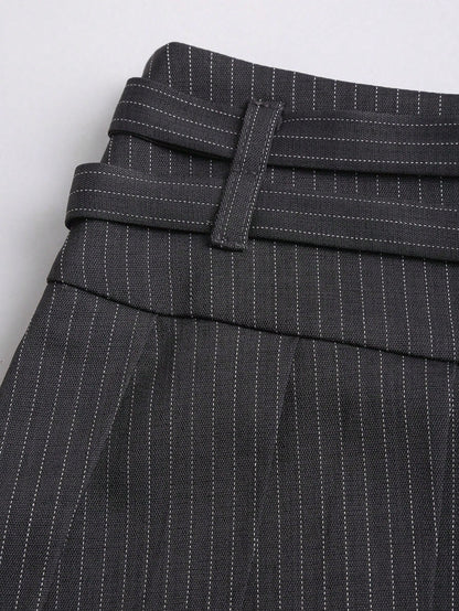 Sweetra Women's New Elegant Vintage Sexy Style Dual Waist Belt Pleated A-Line Super Skirt, Slimming