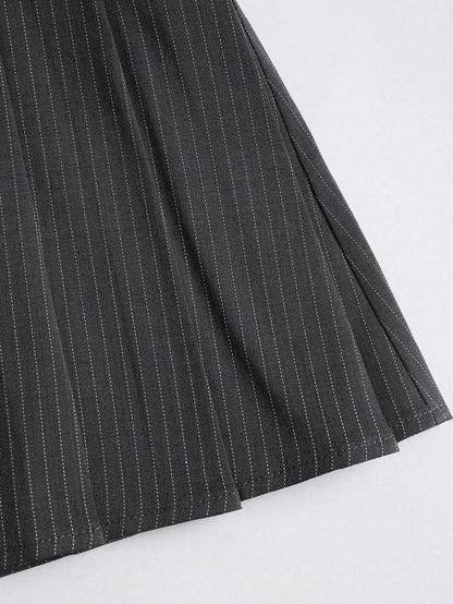 Sweetra Women's New Elegant Vintage Sexy Style Dual Waist Belt Pleated A-Line Super Skirt, Slimming