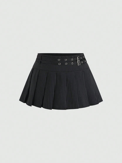 Sweetra Women's New Elegant Vintage Sexy Style Dual Waist Belt Pleated A-Line Super Skirt, Slimming