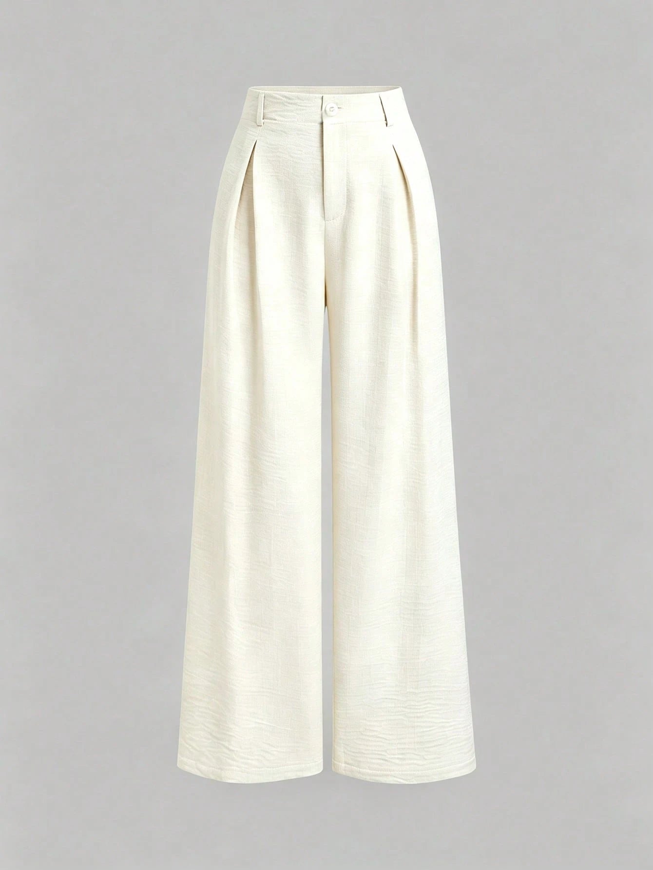 Sweetra Women's New Fashion Versatile Retro Elegant Color Woven Faux Linen Pleated Wide Leg Long Pants